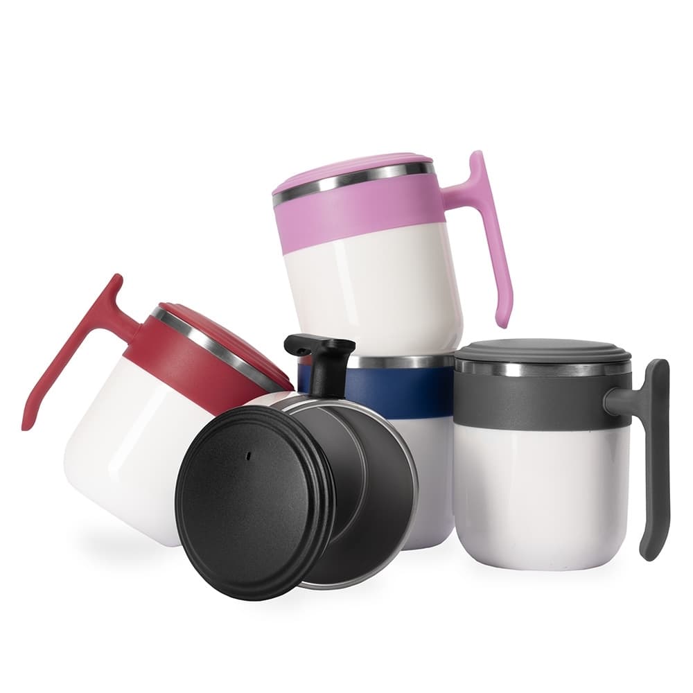 Caneca com Alça, Tampa e Base Antiderrapante 350ml Inox