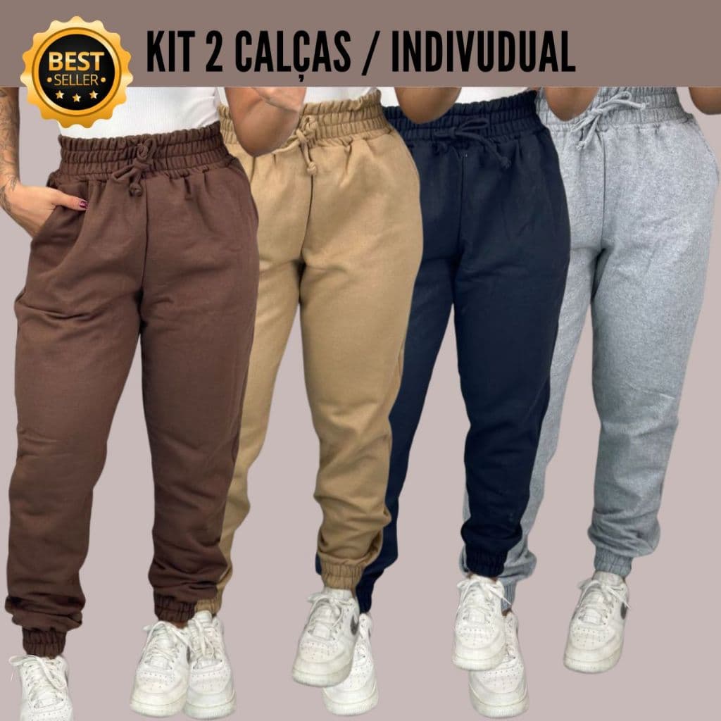 Calça Moletom Feminina JOGGER moletons cintura alta calça grossa de frio Calça moletom roupas invern