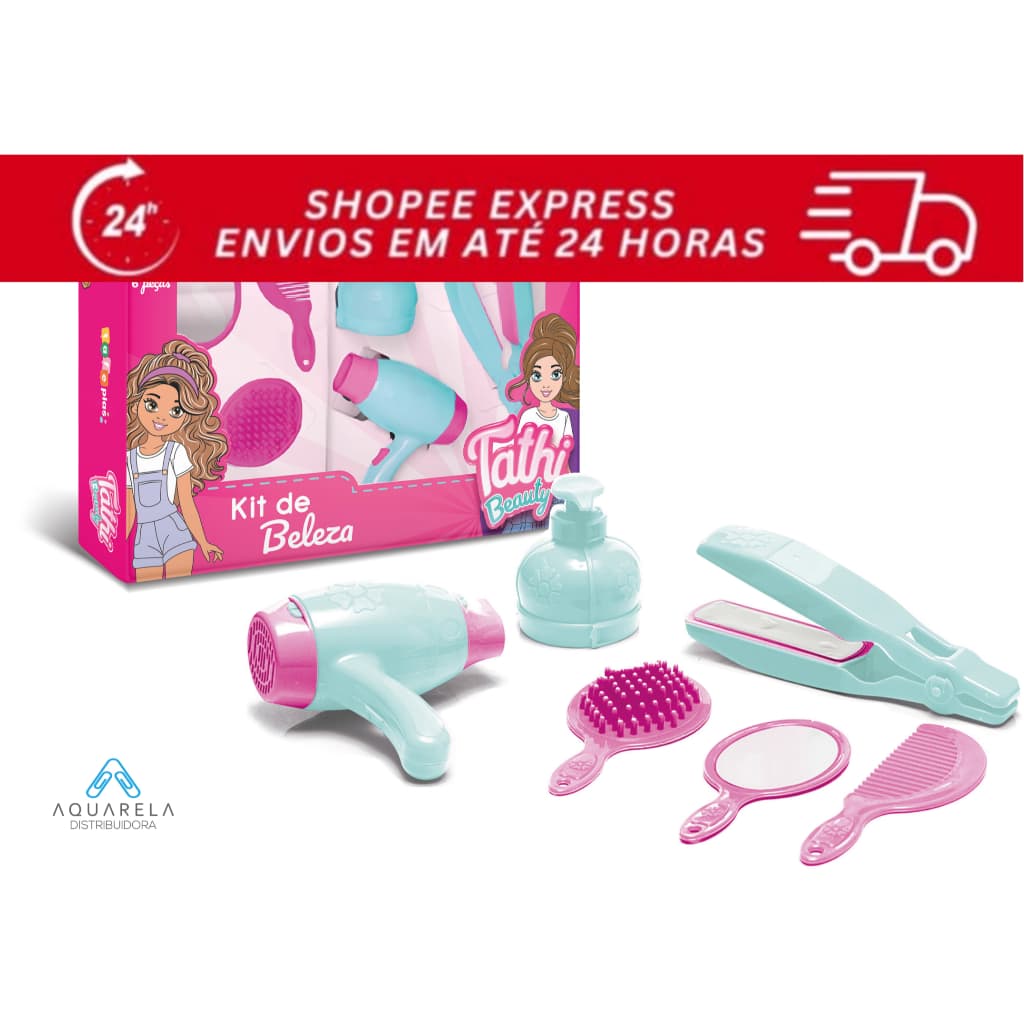 Kit de Beleza Infantil Thati Beauty 6 Peças com Secador, Chapinha, Pente e Acessórios