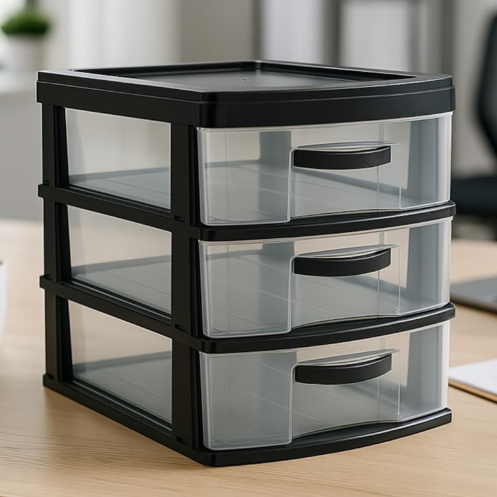 Gaveteiro Organizador de Mesa 3 Gavetas Multiuso em Plástico Resistente