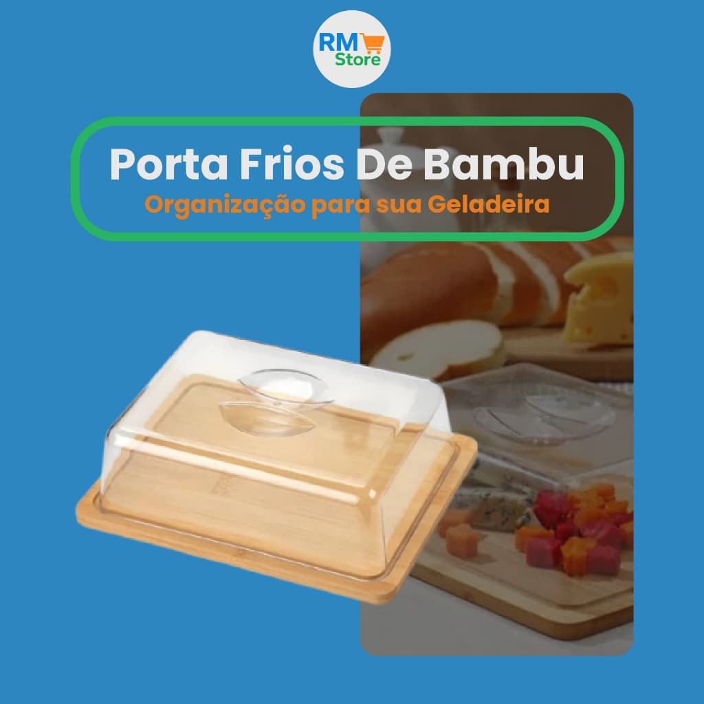 Porta Frios de Bambu com Tampa Acrílica – Elegância e Organização para sua Geladeira