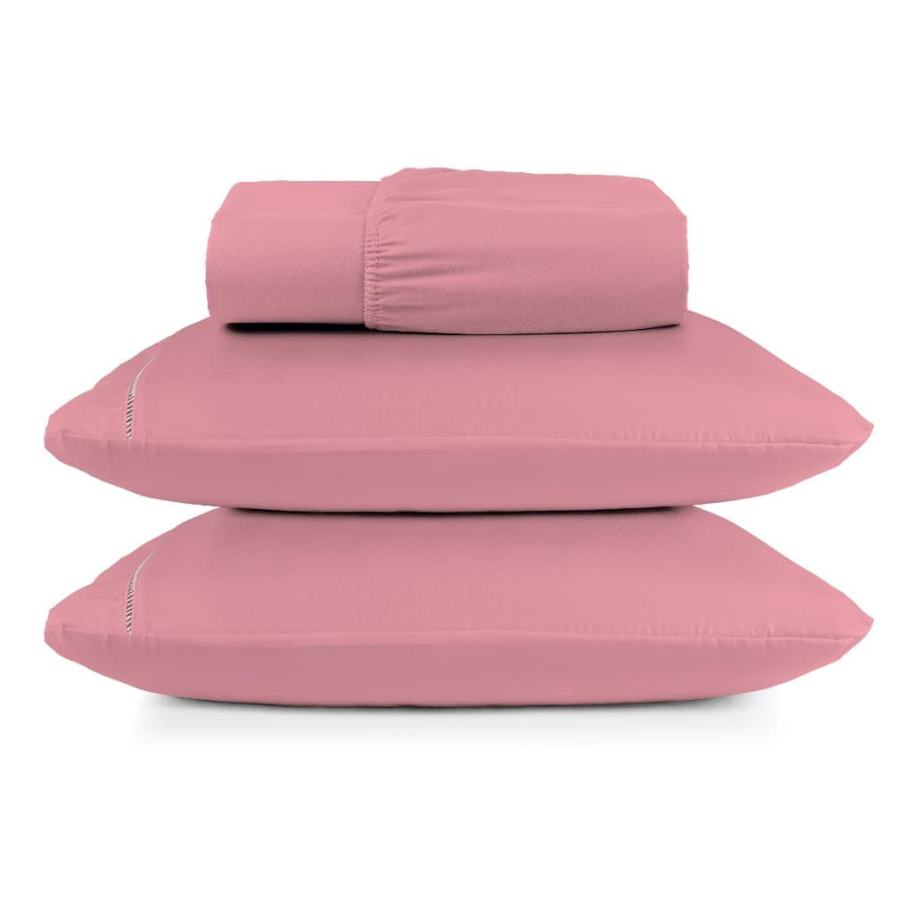 Jogo de Lençol Cama Berço Solteiro Casal Queen King Micropercal 400 Fios Detalhe em Ponto Palito Berço e Solteiro