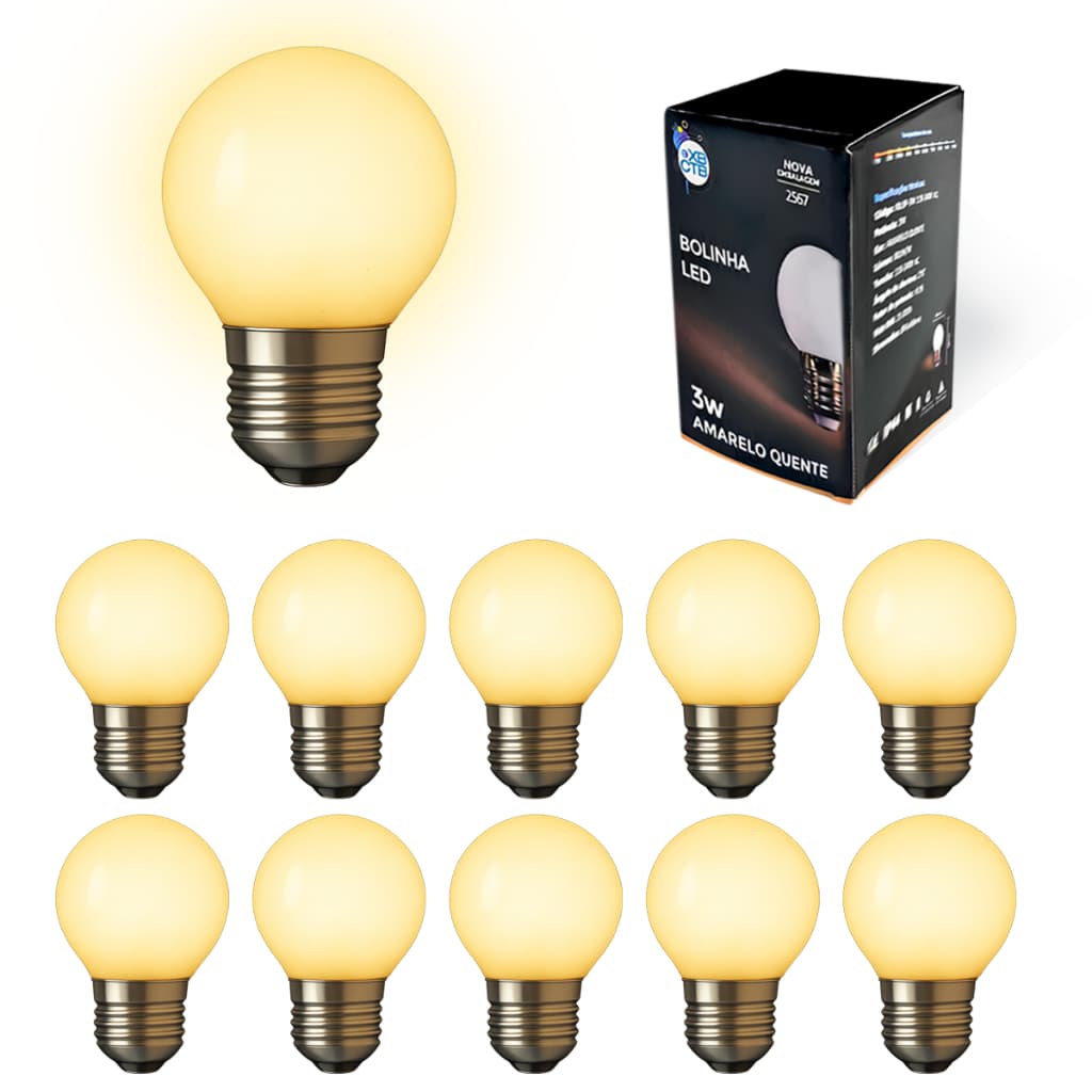 Kit 10 Lâmpada LED Bolinha para Varal de Luz Festa Camarim Espelho 3W Bivolt