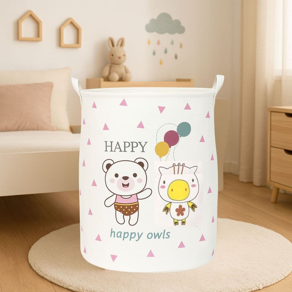 Cesto Organizador Infantil Fibra de Bambu 50cm Impermeável Brinquedo Roupa Suja Lavanderia Banheiro