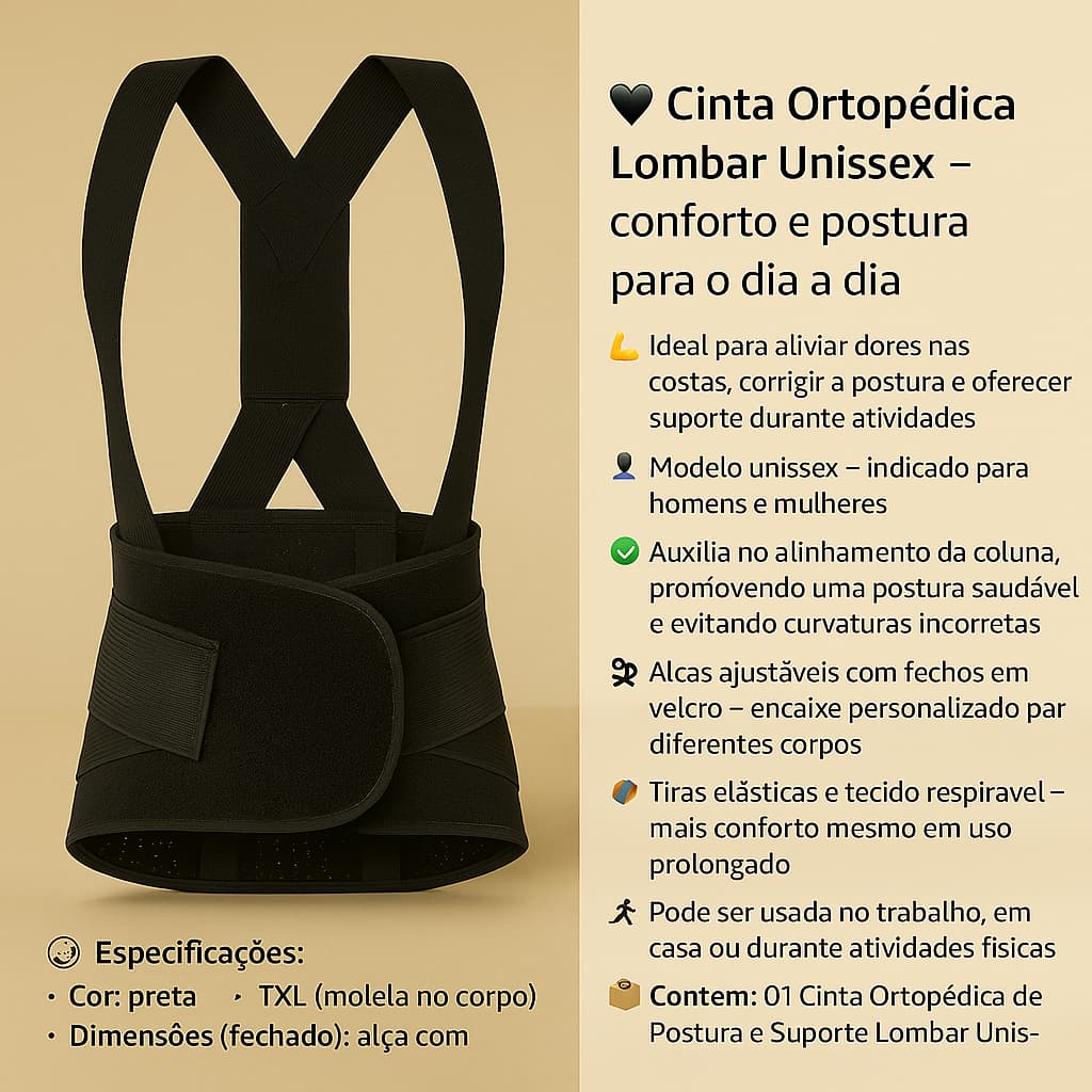 Cinta Ortopédica Postura E Suporte Lombar Unissex
