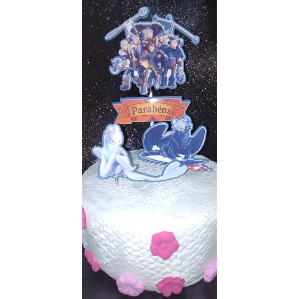 Topper Topo de Bolo 3D/Como treinar seu dragão/Banguela/Personalizado C/ Nome E Idade, Enfeite de Bolo