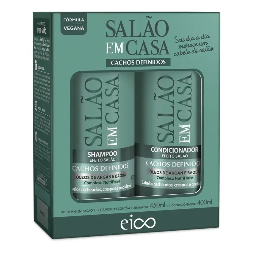 Kit Eico Salão em Casa Cachos Definidos Shampoo 450ml + Condicionador 400ml