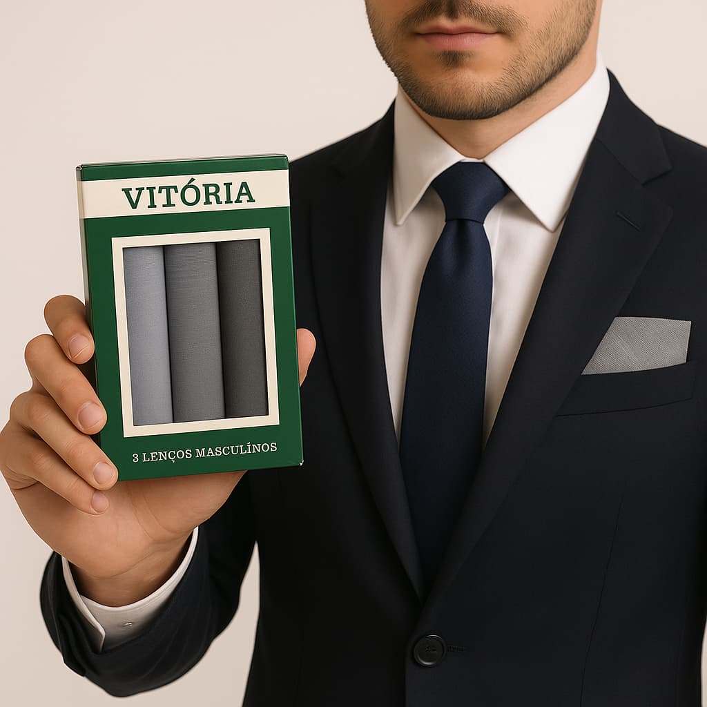 Lenço de Bolso 100% Algodão Presidente Vitoria para Terno – Kit com 3 até 9 Unidades Colorido e Branco