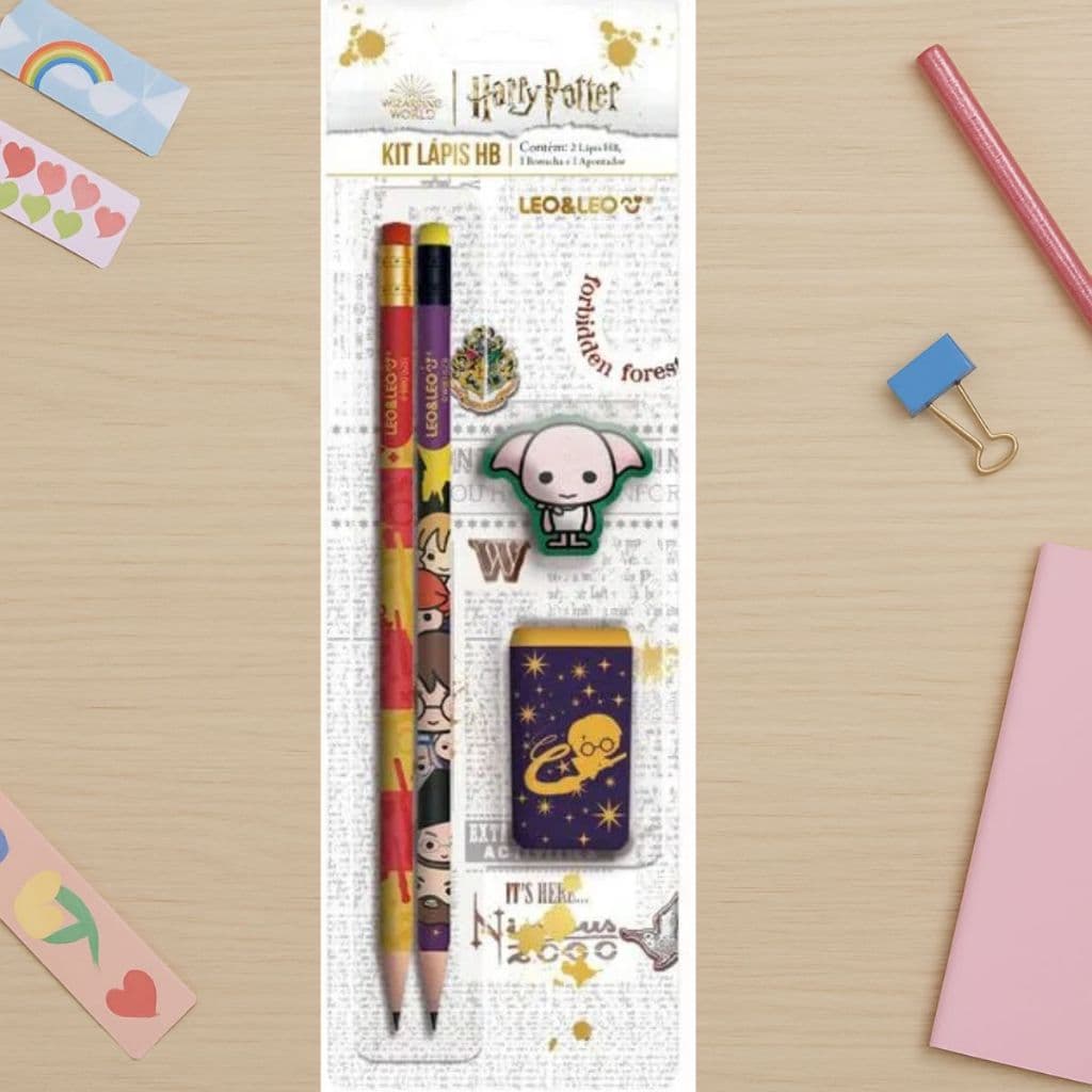 Kit Lápis de escrever Borracha e Apontador Harry Potter leo  e leo