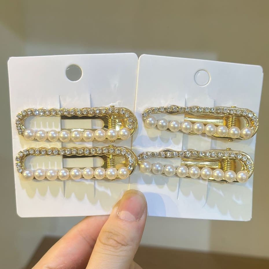Kit com 2 Grampo de cabelo estiloso para mulheres com diamantes e pérolas Linda