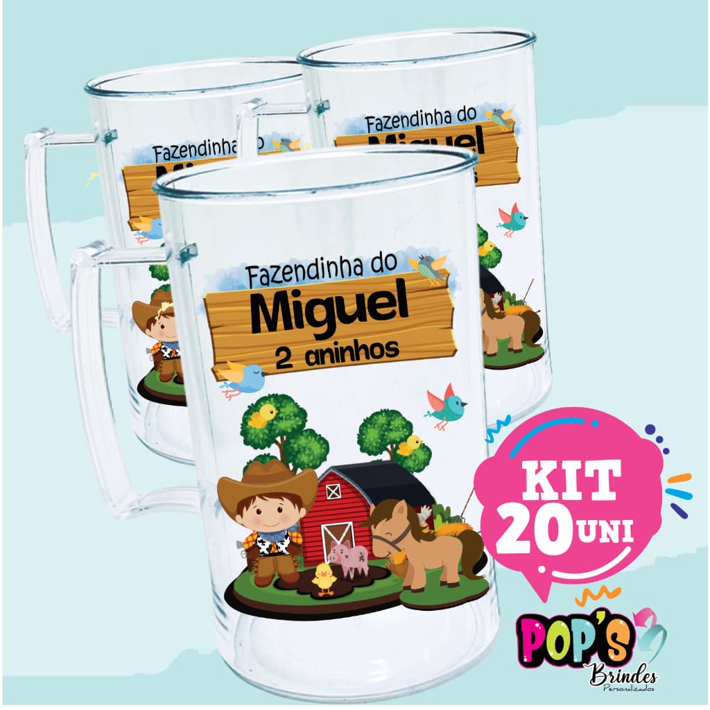 kit- 20 Canecas Acrílicas 300ml-Fazendinha