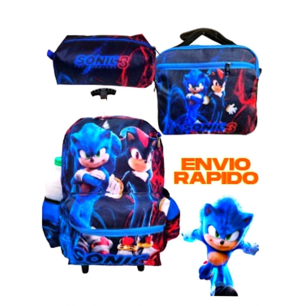 MOCHILA ESCOLAR KIT CON 3 PECAS SONIC