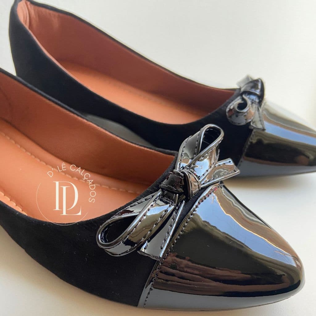 Sapatilha Feminina Casual Elegante Sapatilha Bico Verniz Sapatilha Preta Dia a Dia