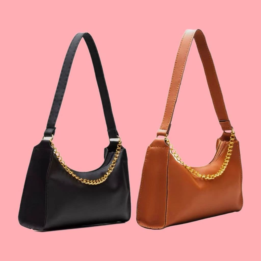 Kit Bolsas Femininas 2 Baguetes Lisas Pequenas Correntes de Ombro e de Mão Para o Dia a Dia
