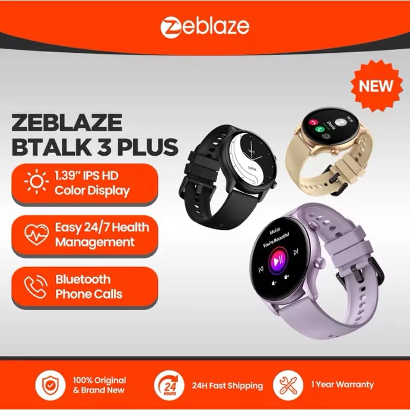 Novo zeblaze btalk 3 plus chamada de voz smartwatch 1.39 ''grande display colorido hd monitoramento de saúde esportes