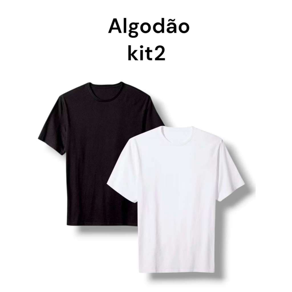 KIT 2 Camisa Algodão Camiseta Masculina Lisa Blusa Básica Casual