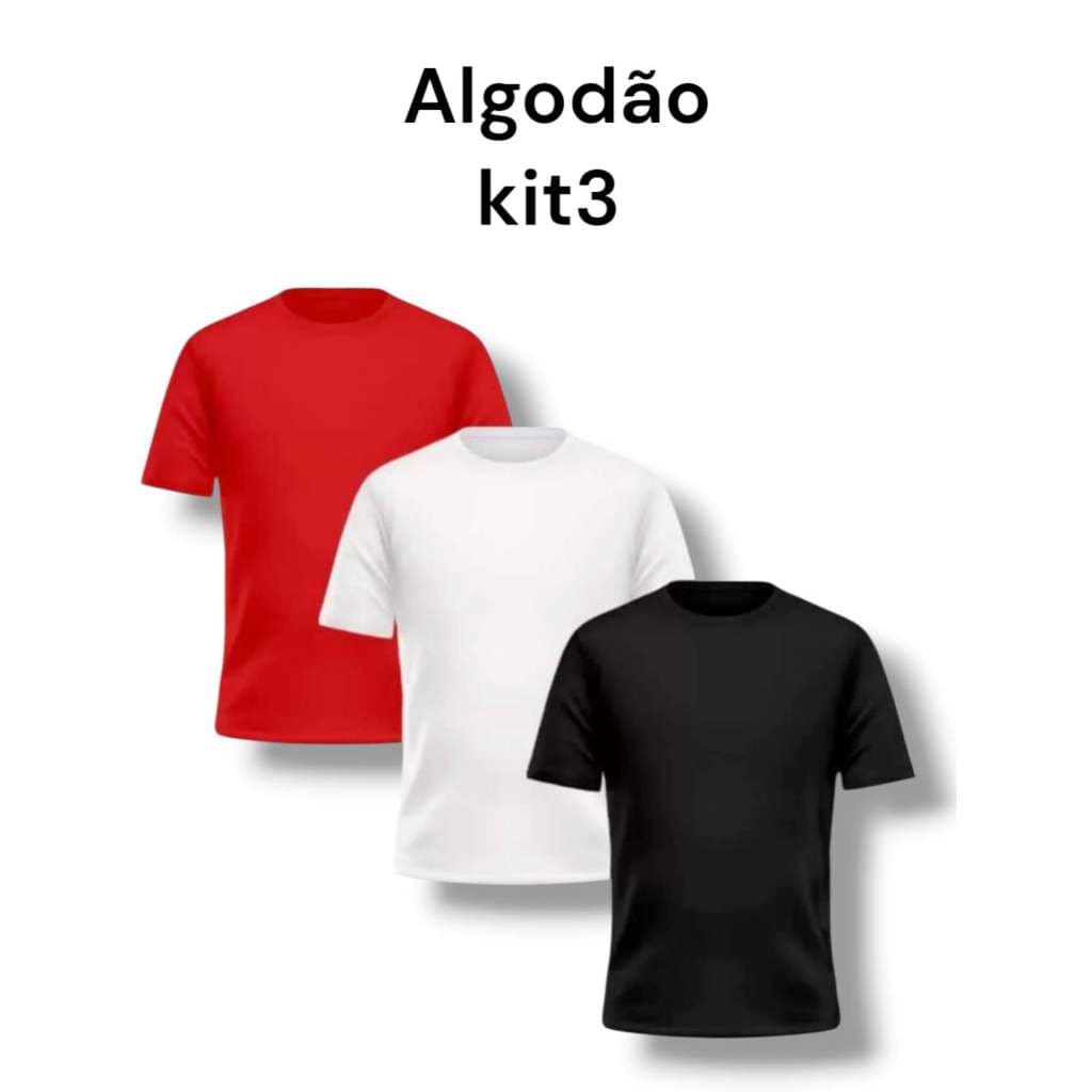 KIT 3 Camisa  Algodão Camiseta Masculina Lisa Blusa Básica Casual