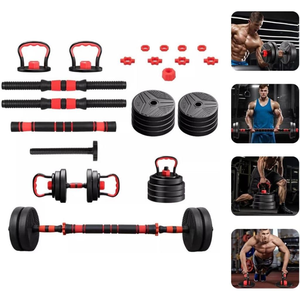 Kit Halteres E Anilhas Kettlebell Ajustáveis Academia 15kg Barra De Peso