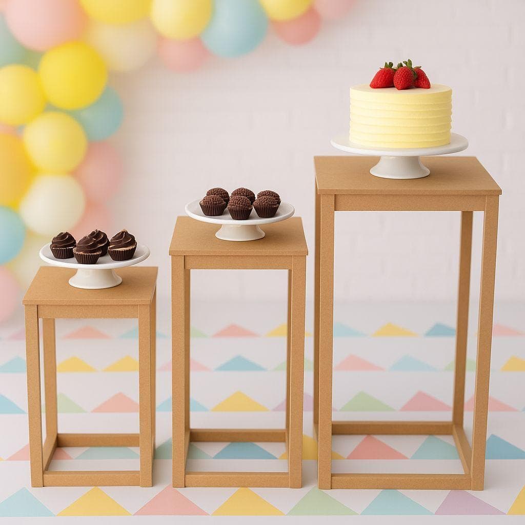 Trio Mesa P M G MDF Decorativo Desmontável para Festa Expositor Doces Lembrancinhas Mesa Posta