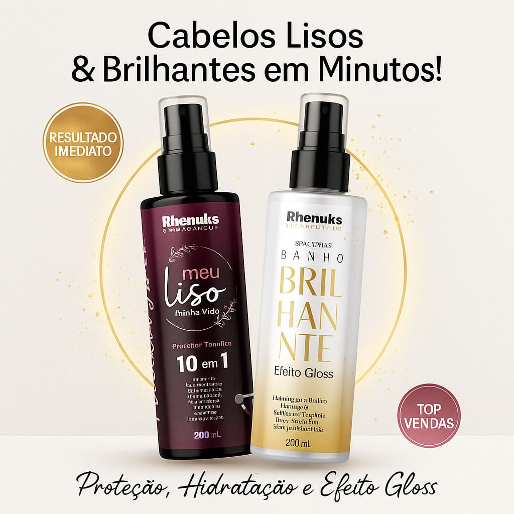 Kit 2 Sprays Rhenunks: Meu Liso Minha Vida + Banho Brilhante para Liso Perfeito e Brilho Intenso