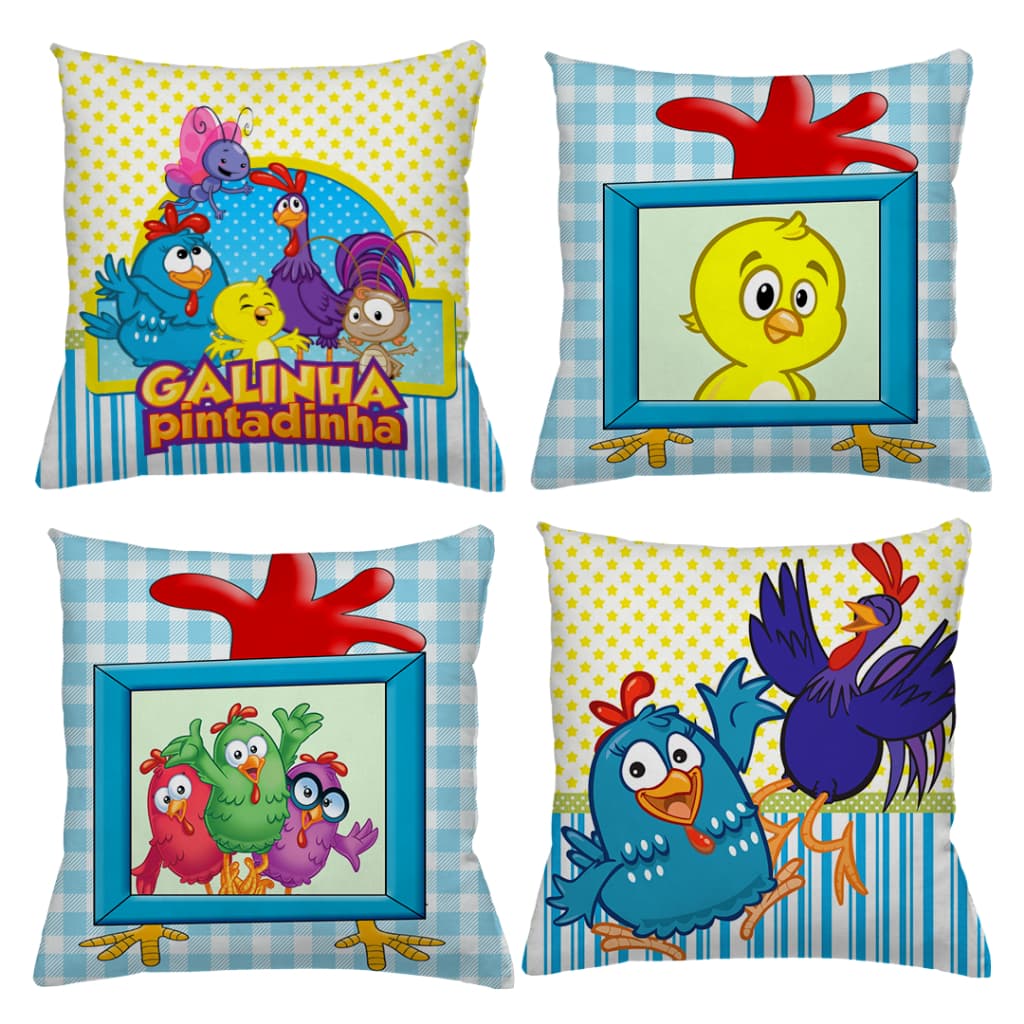 KIT 4 CAPAS DE ALMOFADAS DECORATIVAS GALINHA PINTADINHA TAMANHO 45X45