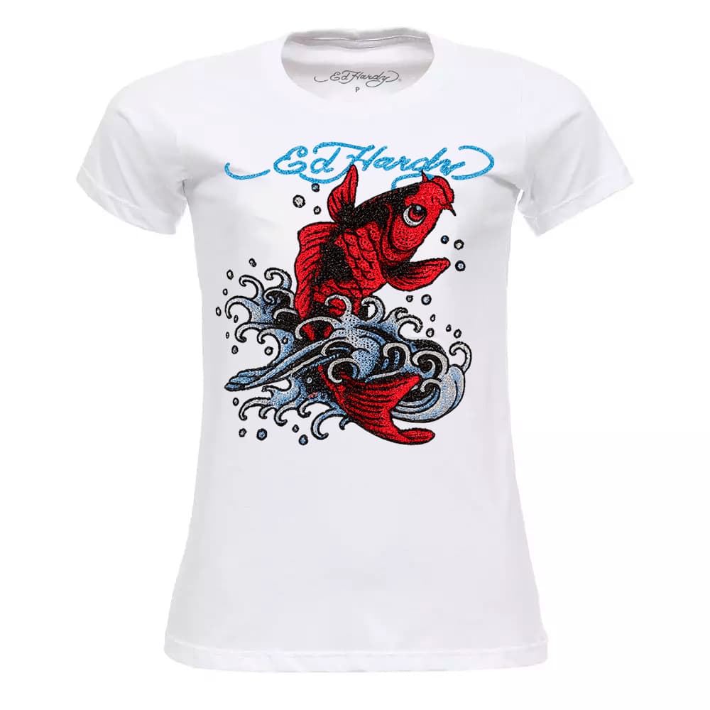 Camiseta Feminina Baby Tee Ed Hardy "Koi Baby" 100% Algodão Streetwear
