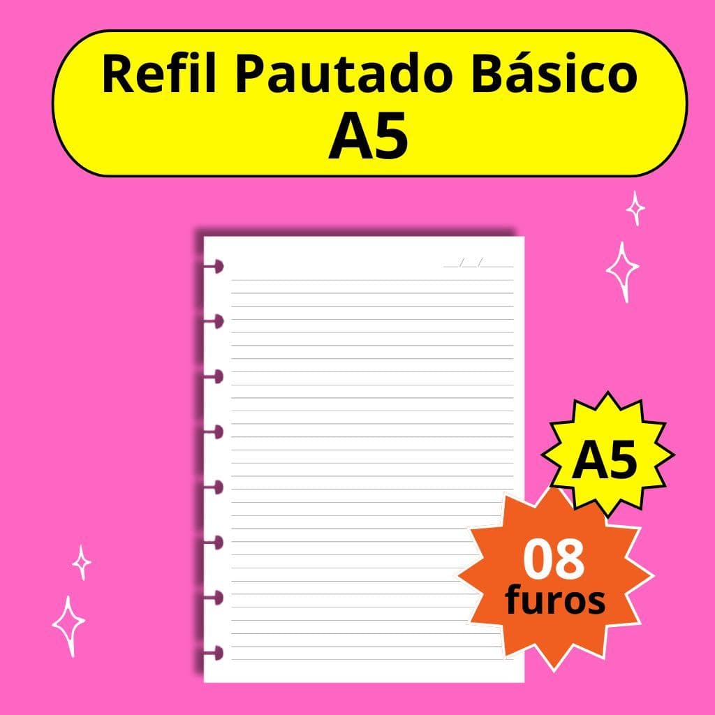 Refil Pautado A5 8 furos para Caderno de Disco