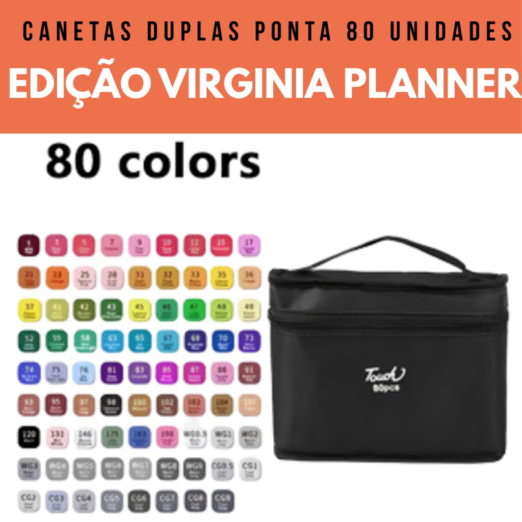 Conjunto de Caneta Colorida Ponta Dupla 80Pçs com Estojo (Versão Pretas ou Brancas)