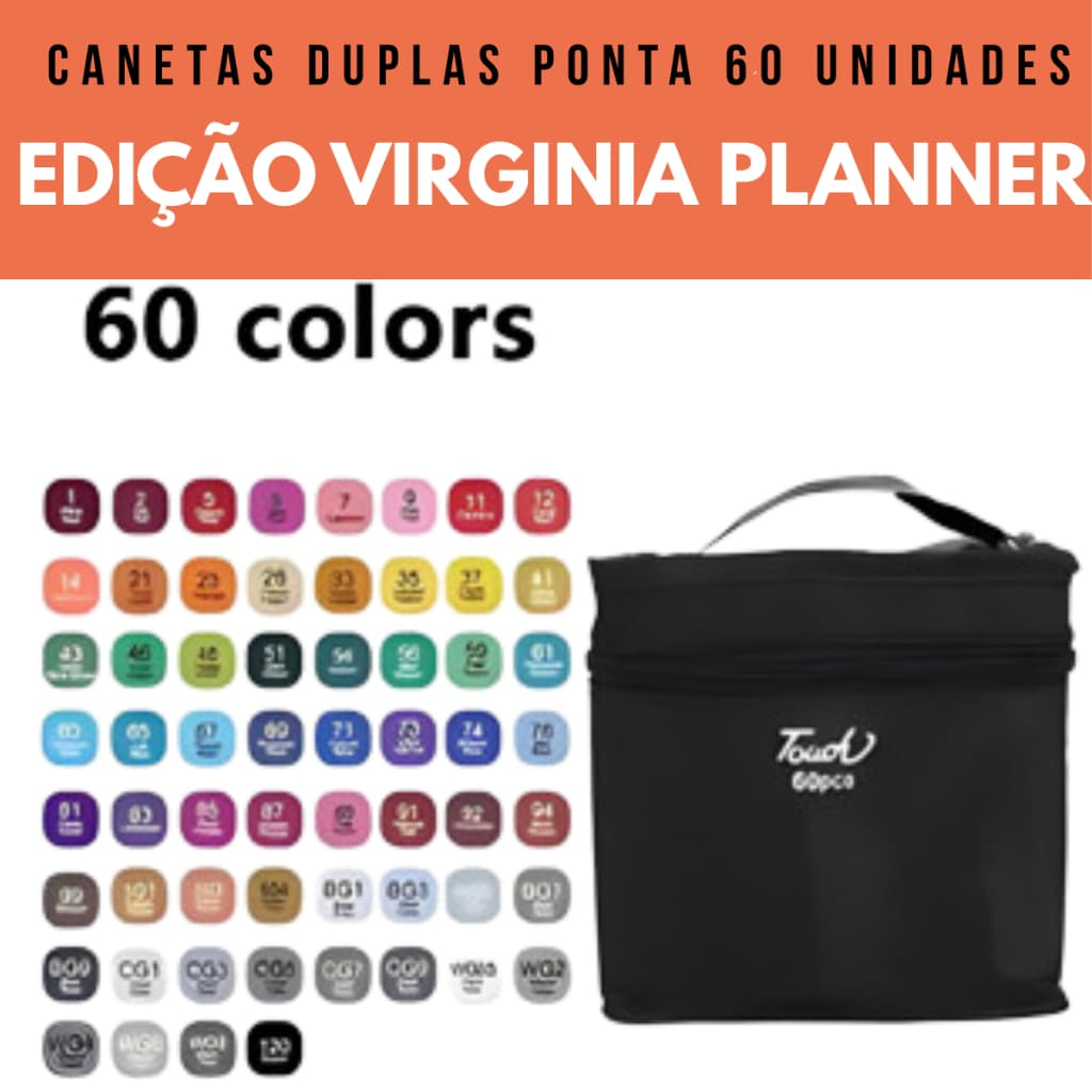 Conjunto de Caneta Colorida Ponta Dupla 60Pçs com Estojo (Versão Pretas ou Brancas)
