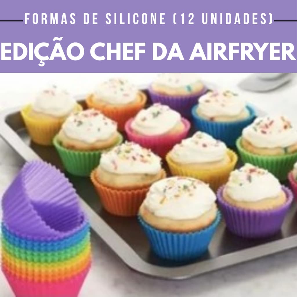 Conjunto de 12 Formas Silicone Mini Cupcake Bolo Muffin pão de queijo Assadeira Airfryer Forno Forninho