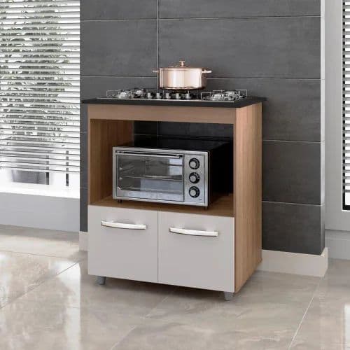 Balcão Elisa Para Cooktop 4 e 5 Bocas Com Espaço Para Microondas Resistente 2 Portas