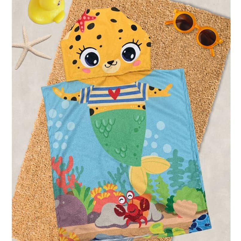 Toalha Modelo Poncho Infantil Confortável Estampa Fundo do Mar 50x100 diversas Idades Praia  Piscina