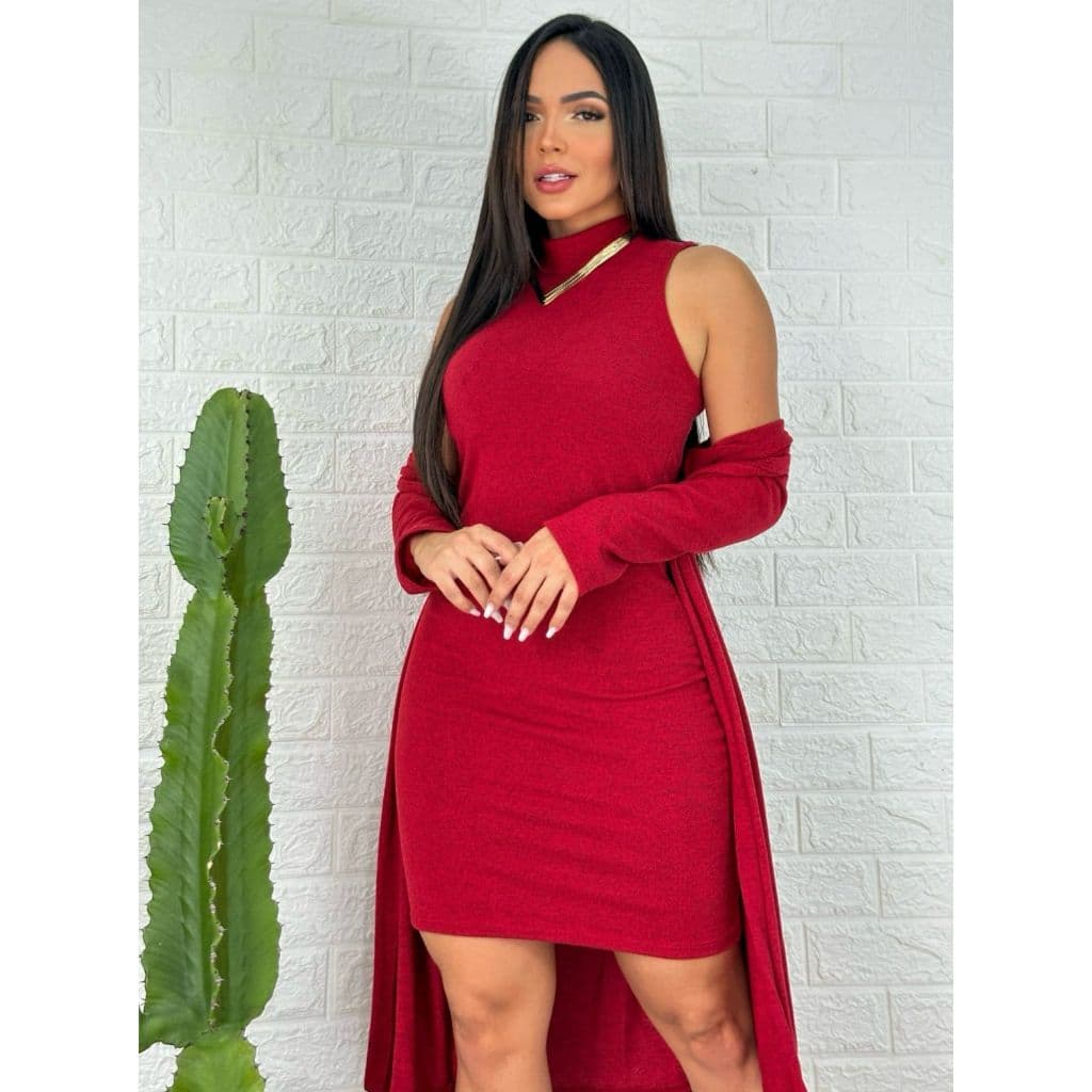 Conjunto Feminino de Lãzinha Cardigan e Vestido Moda Inverno Moda Feminina