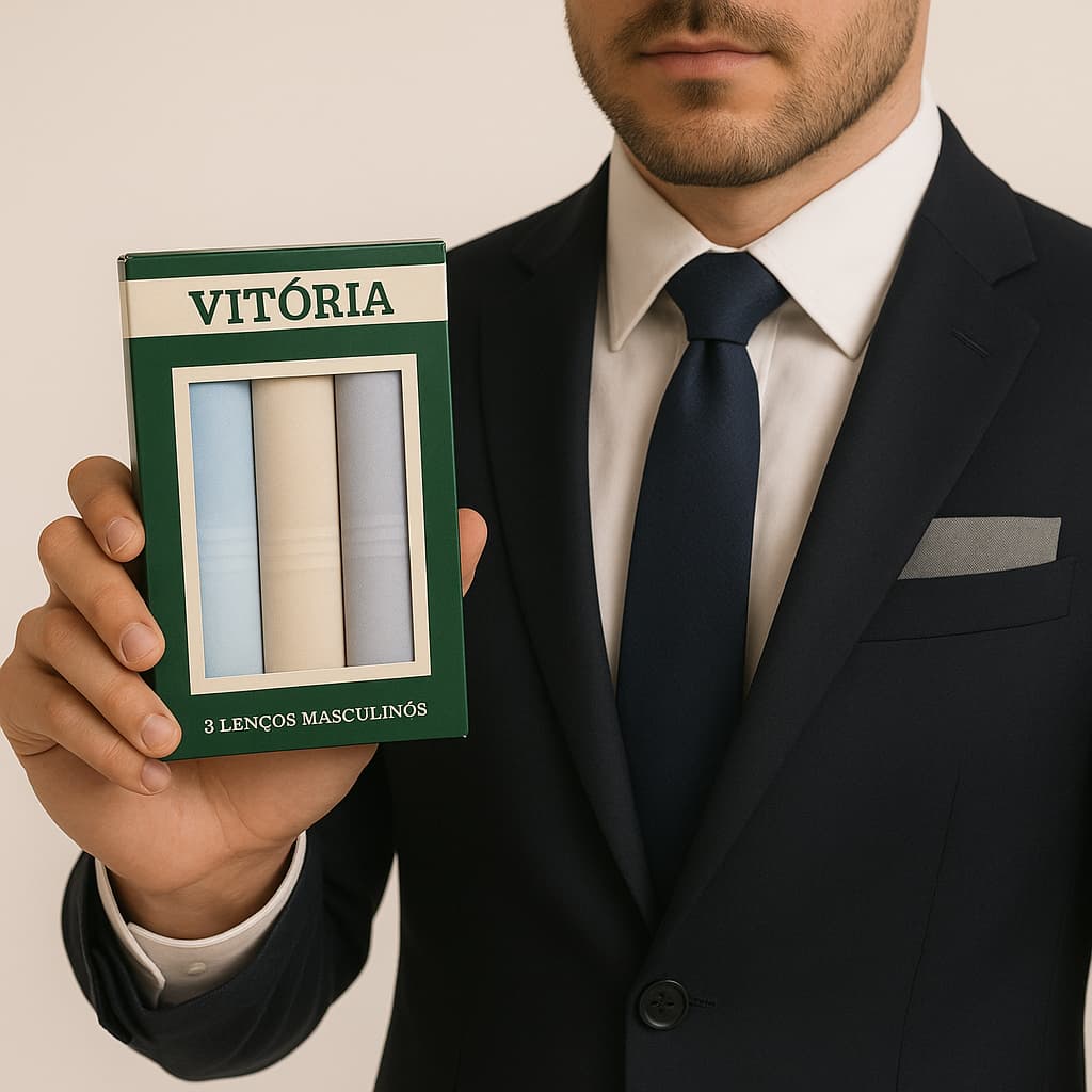 Lenços de Bolso Masculinos – Kit com 3 Unidades Elegantes com Caixa