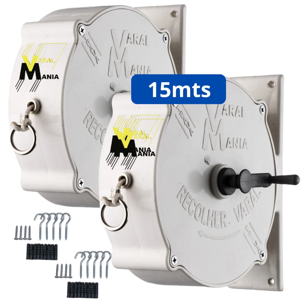 Kit 2x Varal de Roupas Parede 15 Metros A Prova d'Água Resistente ao Sol 60kg