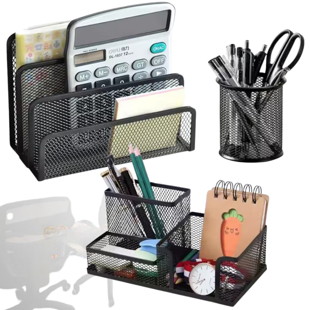 Kit Escritório 3 Organizadores Porta Treco 3 Divisórias Caneta Carta Papel Cartão Home Office Casa