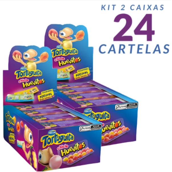 Kit com 24 cartelas Chiclete Tortuguita Huevitos Com 12 Cartelas cada  + Figurinhas - Arcor