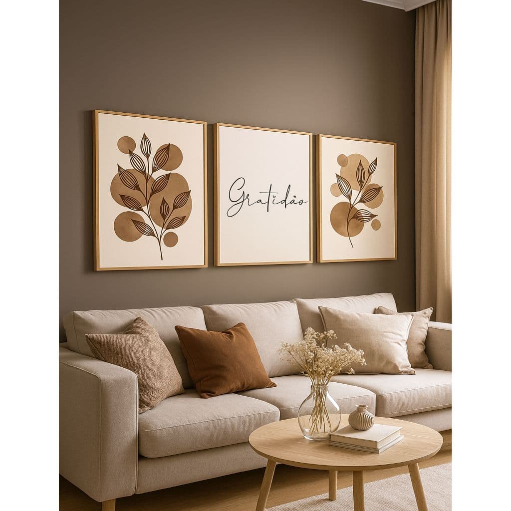 QUADRO SALA GRATIDAO FLORES NEUTRA FLORES BOTANICA MARRON MODERNA