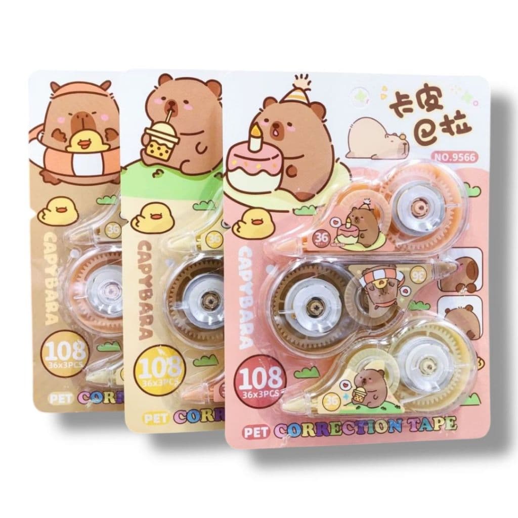 Kit 3 Peças Corretivo em Fita  Capivara Gigante | Papelaria Kawaii e Divertida