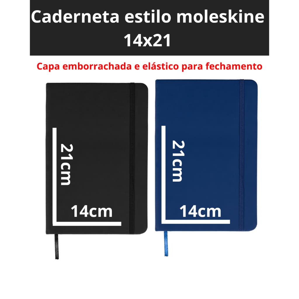 Caderneta Emborrachada sketchbook Grande 14x21 tipo moleskine caderno bloco de notas azul ou preto pautado com elástico
