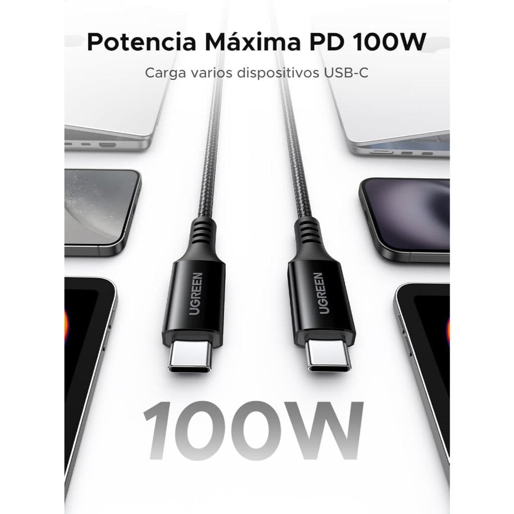 Cabo UGREEN USB C para USB C PD 100W 20V 5A Carregamento rápido e sincronização compatível Galaxy S25 S24 Plus Ultra S23
