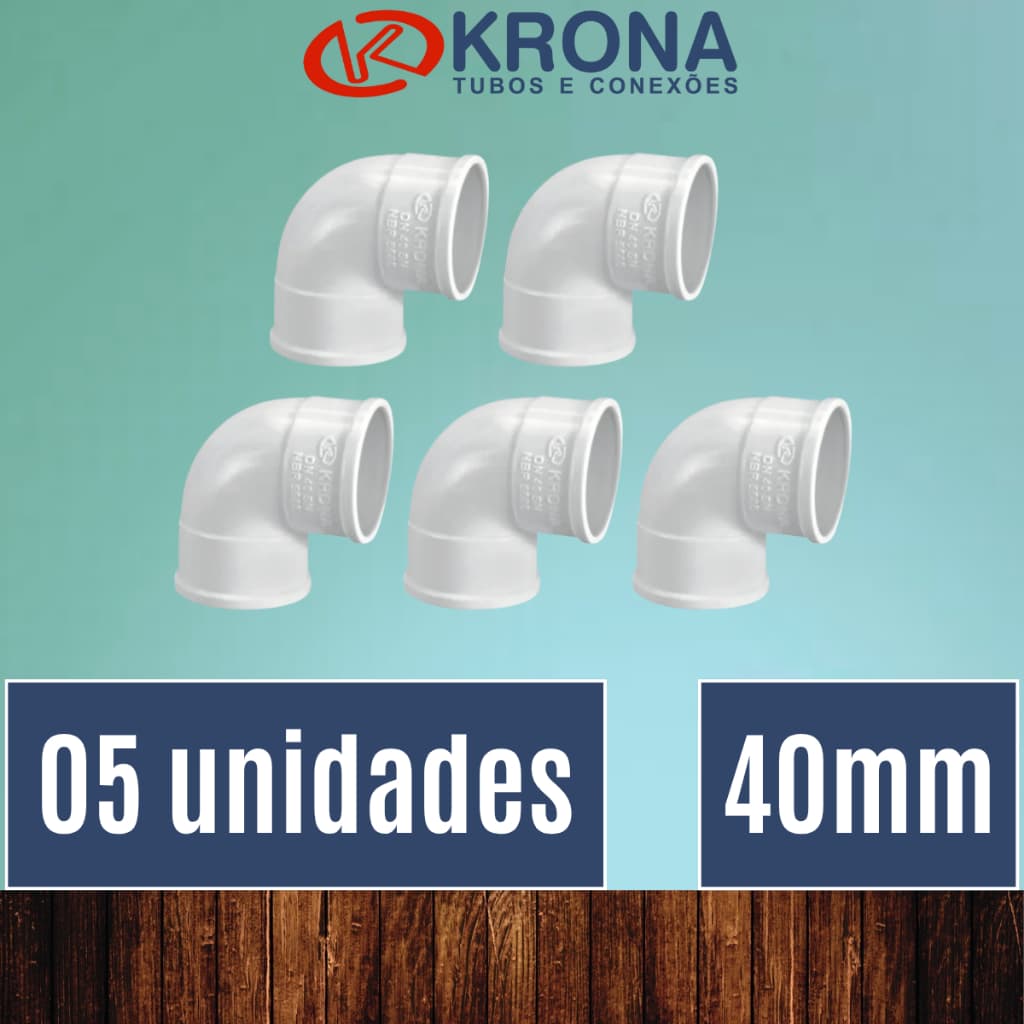 Pct c/ 05 Unds Joelho 40mm Esgoto Branco 90 graus - Krona