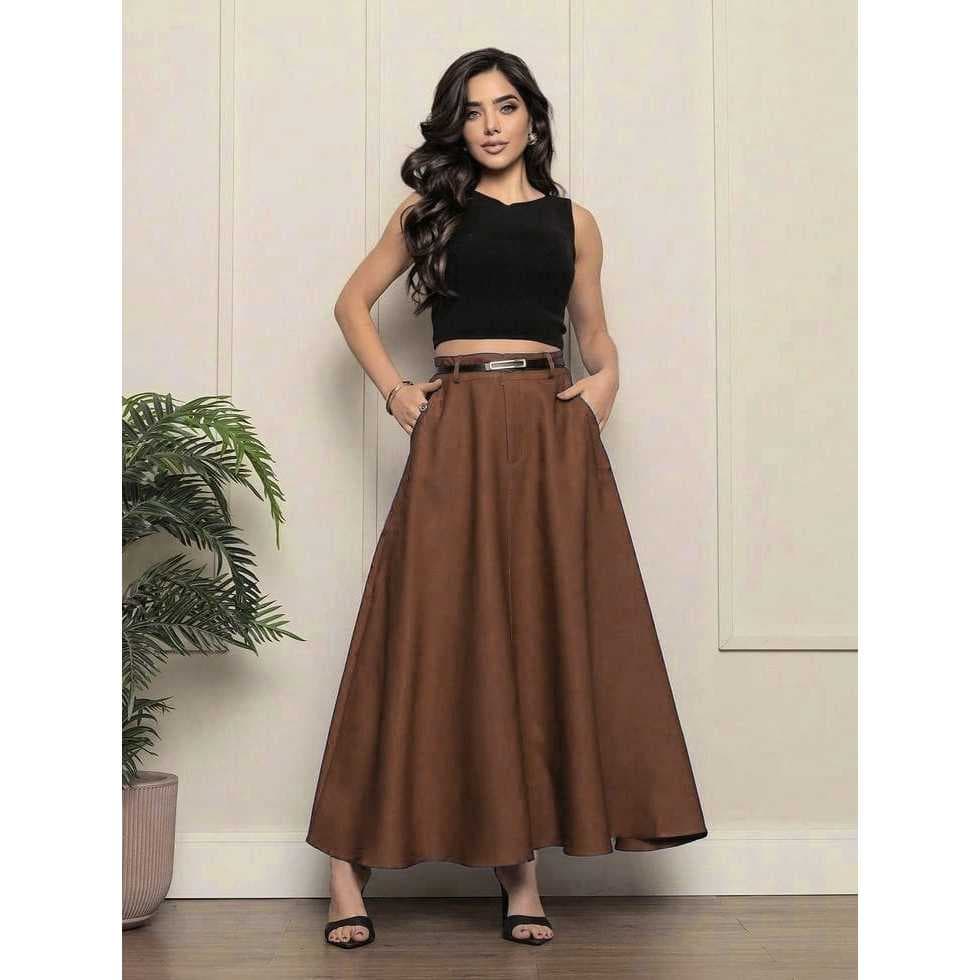 Saia Longa Alfaiataria Moda Evangélica Casual Básica Inverno Cintura Alta
