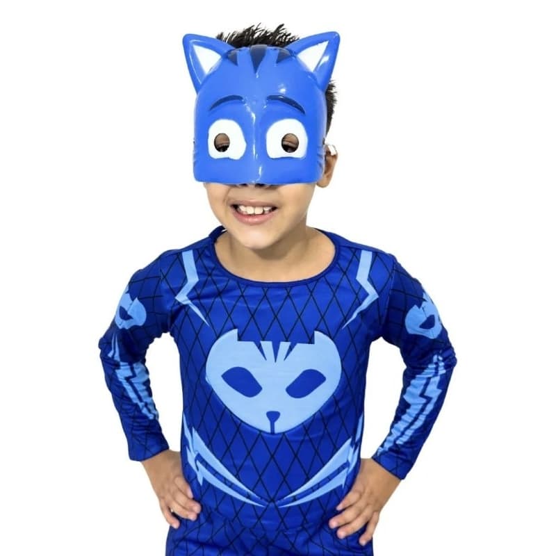 Fantasia Menino Gato Infantil Longa com Enchimento e Máscara de Plástico