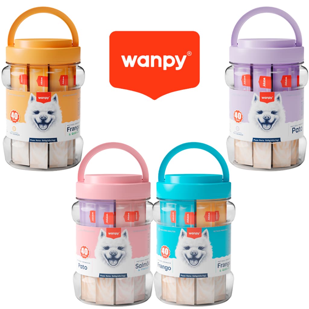 Petisco para Cães Wanpy Creamy Pote com 40 Tubos de 14g