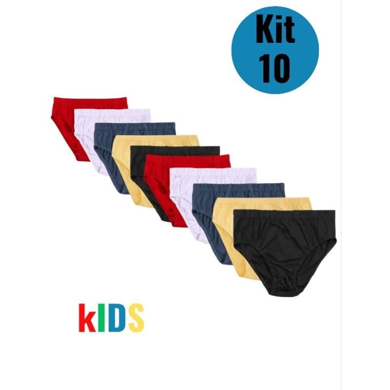 kit de Cuecas infantil e juvenil com Forro 100%algodão  Cores Sortidas