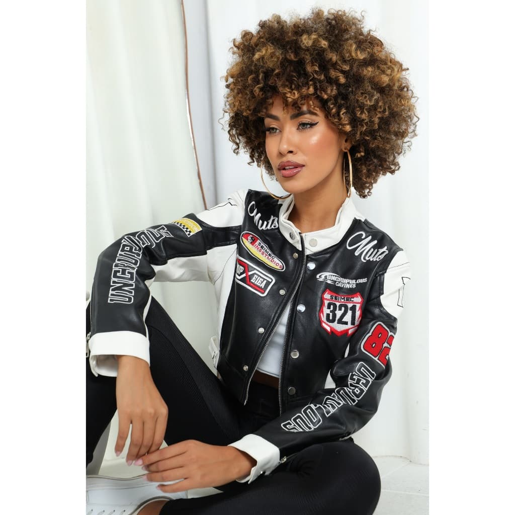 Jaqueta de couro Blusa de frio Feminina | Jaqueta de couro estampada | Jaqueta Muts
