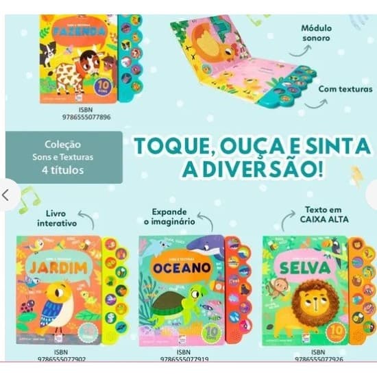 Kit de Livros Sonoros- Sons e Texturas com 4 temas- SUPER TOP