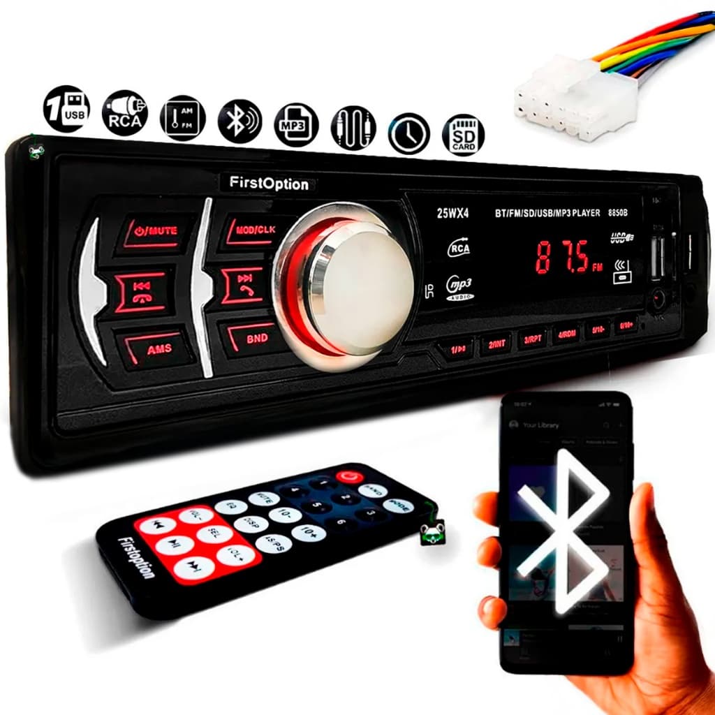 Rádio Som Automotivo MP3 C/ Bluetooth USB Aux Pen Drive 1 Din