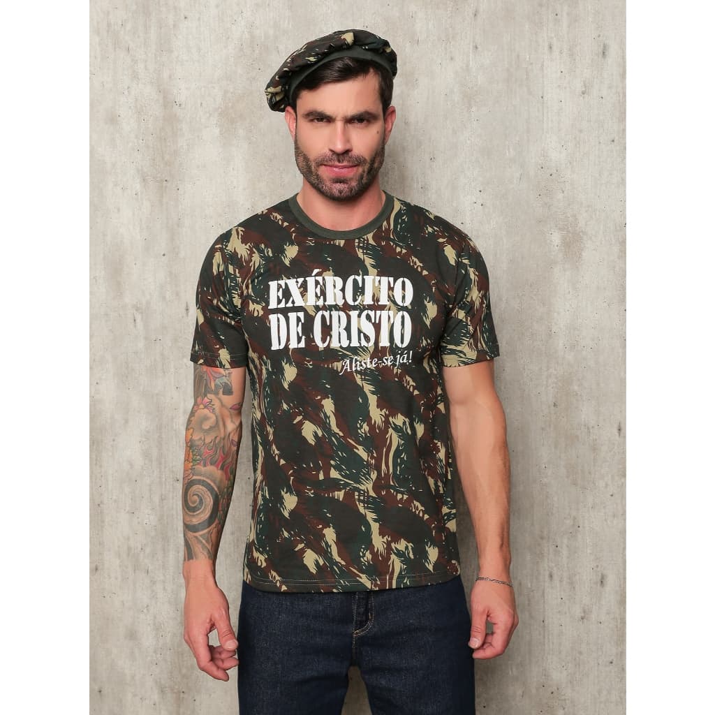 Camiseta Militar Camuflada Exercito de Cristo + Boina do Exército